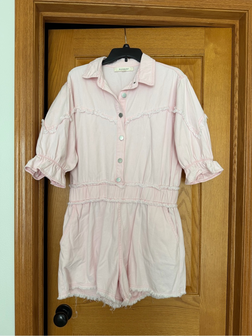 Light Pink Button-Front Romper with Elastic Waist